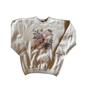 Vintage Luna Pier Large Nature Native Heather Gray Crewneck Sweatshirt